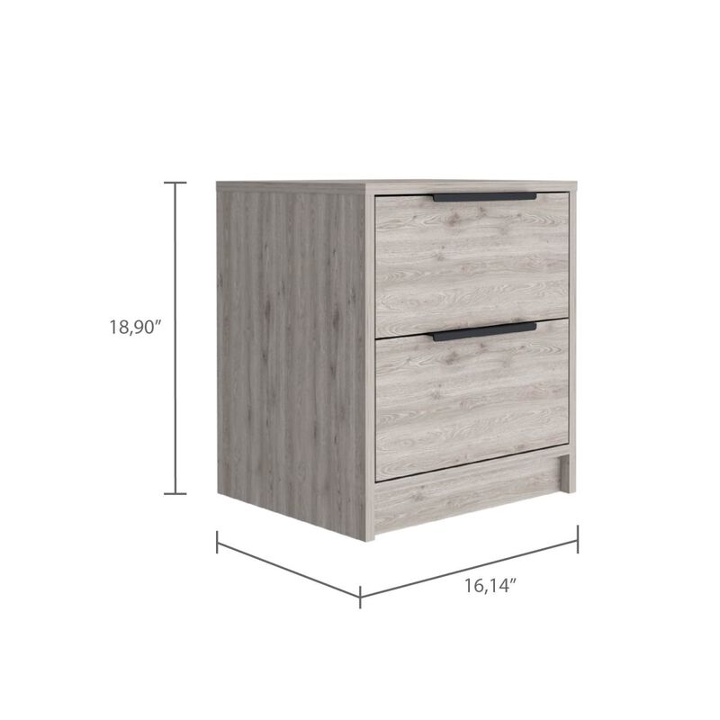 Streamdale Kaia Nightstand, Two Drawers, Metal Handle - Light Gray