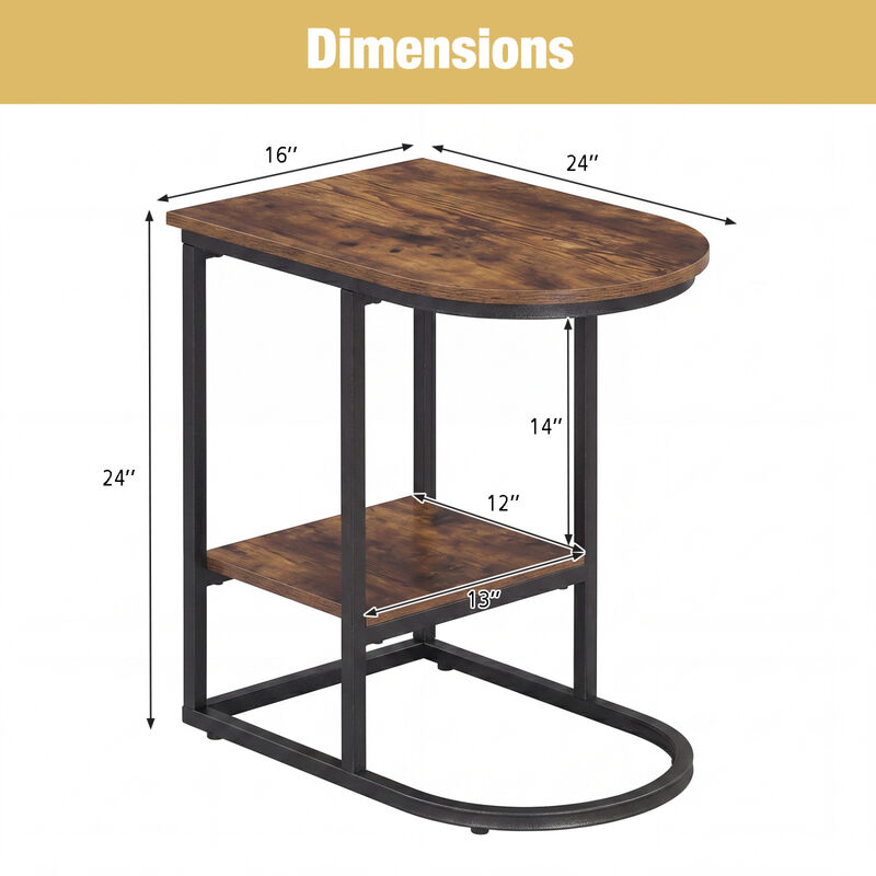 Modern C-Shaped Side Table with Storage Shelf for Sofa Use image number 2