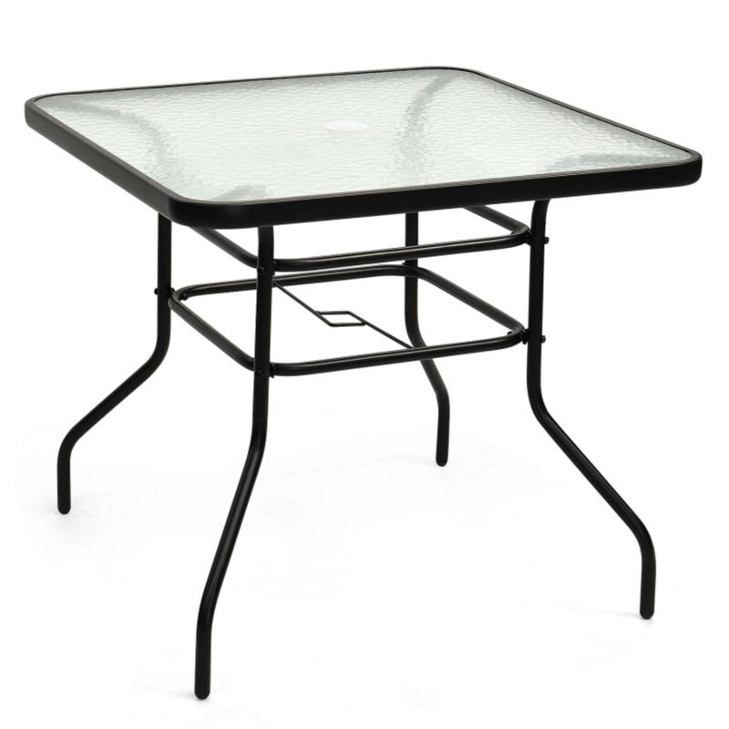 Hivvago 32 Inch Patio Tempered Glass Steel Frame Square Table