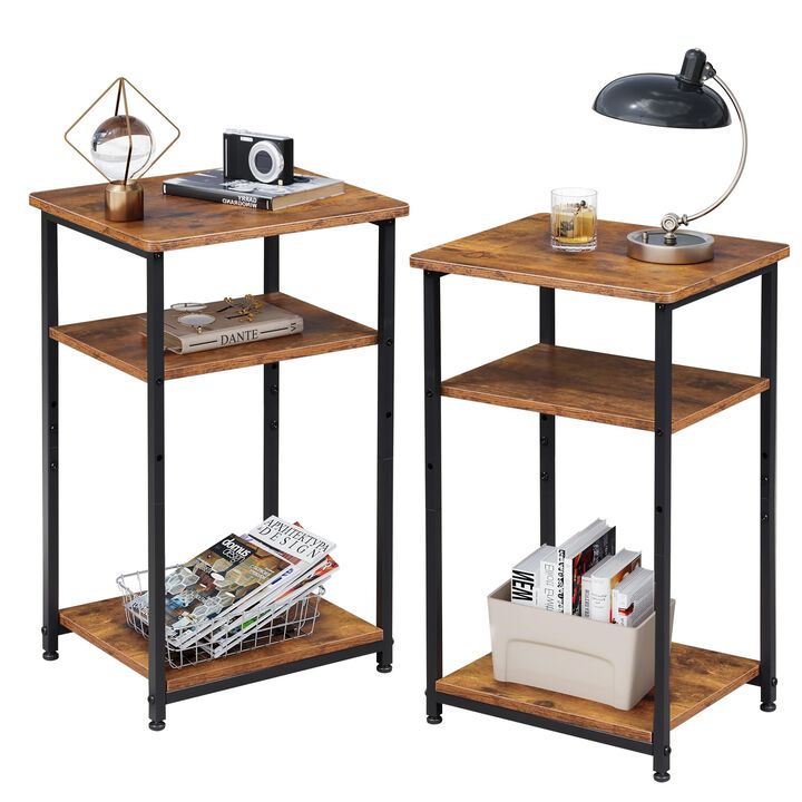 WLIVE End Tables Living Room Set of 2, Rustic Brown Side Tables for Bedroom, Home Office, Tall Side Table for Couch, Sofa, Bed,R