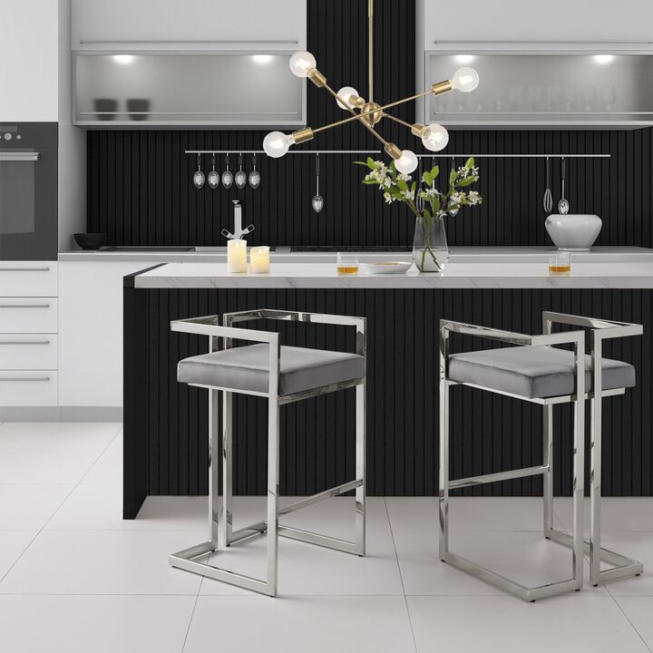 Inspired Home Anjali Velvet Bar Stool/Counter Stool