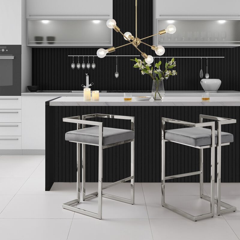 Inspired Home Anjali Velvet Bar Stool/Counter Stool