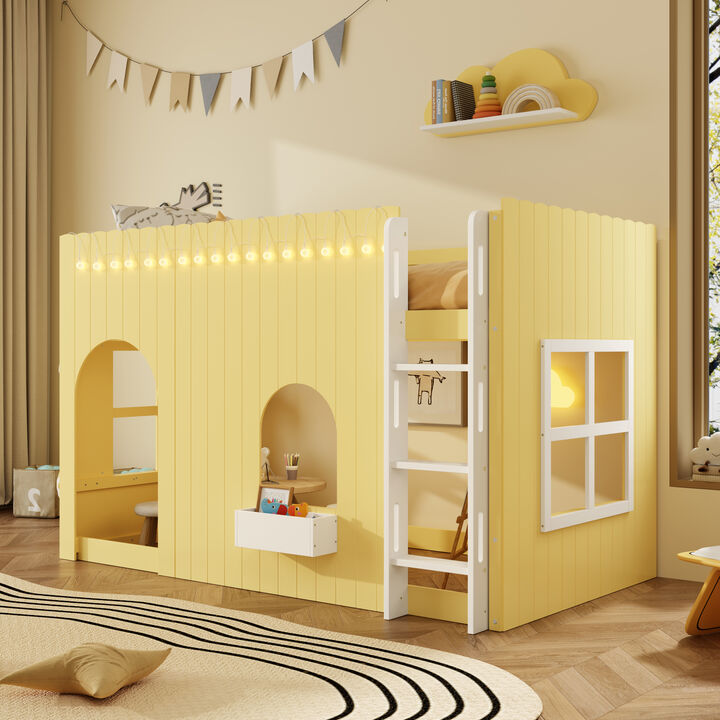 Merax Country-Style Loft Bed with Warm LED Lights