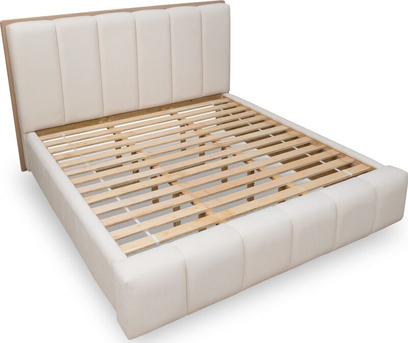 Gardenia Wood Frame Upholstered Platform Bed in Cotton and Chai