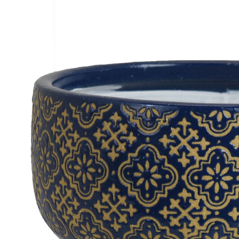 Hea Decorative Planter, Blue Gold Moroccan Pattern Footed Bowl, 9 Inch image number 4