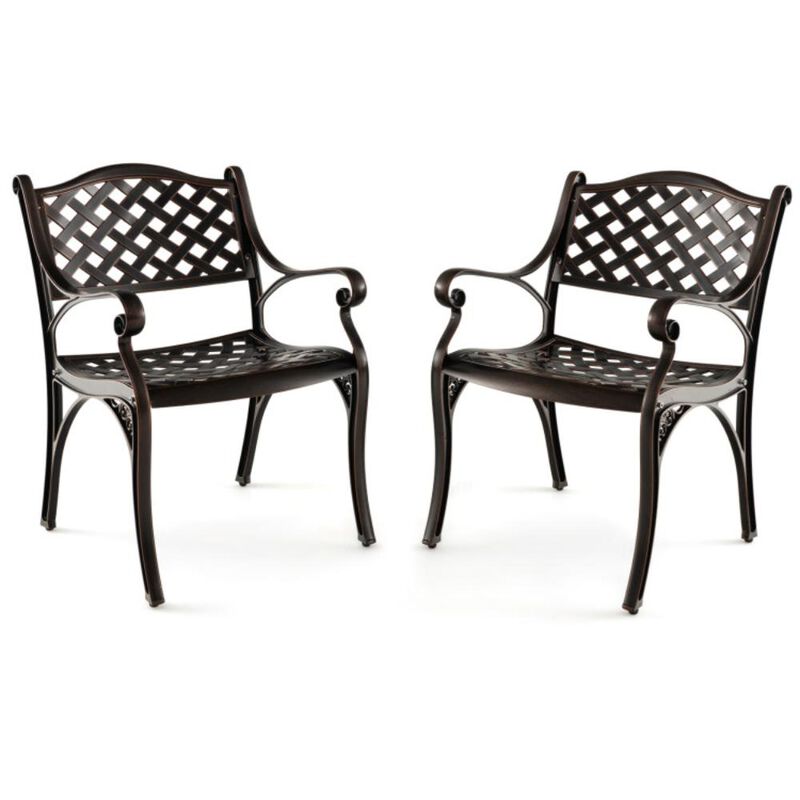 Hivvago Cast Aluminum Patio Chairs Set of 2 Dining Chairs with Armrests Diamond Pattern