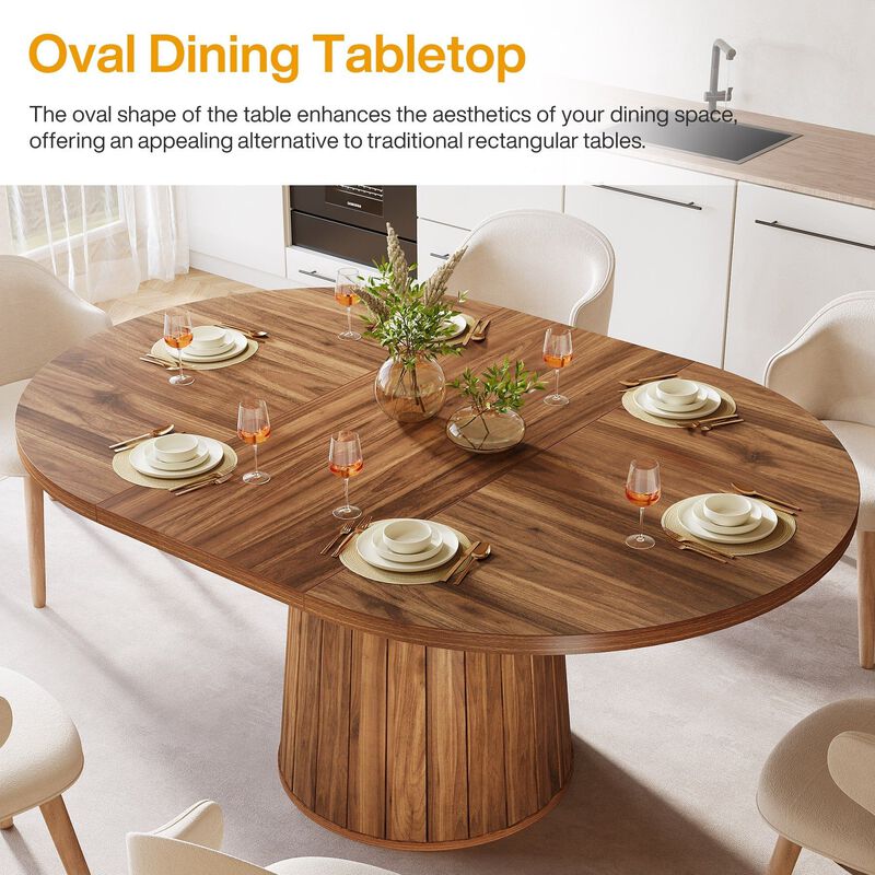 Modern Oval Dining Table with Cylindrical Pedestal Base for Home Dining image number 5