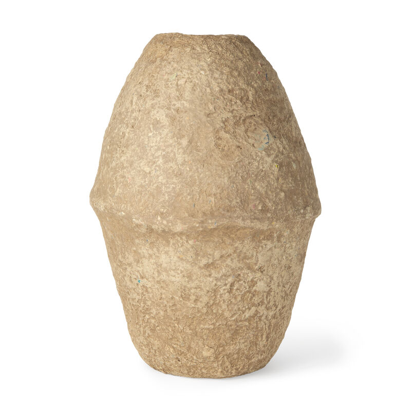 HomeRoots 18" Beige Paper Mache Cylinder Table Vase image number 0