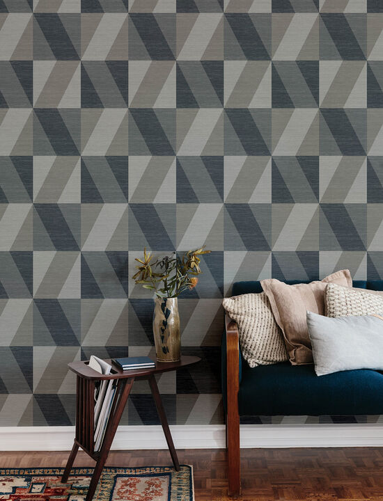 Winslow Slate Geometric Faux Grasscloth Wallpaper
