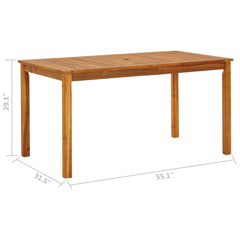 Outdoor Dining Table, 55 Inch Rectangular, Natural Brown Acacia Wood - Benzara