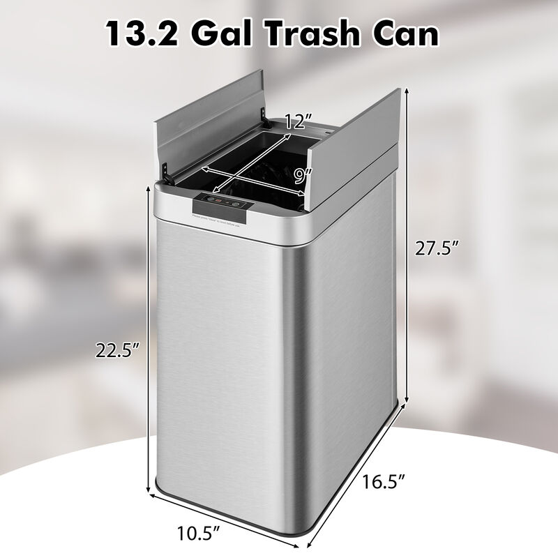 13.2 Gal Slim Kitchen Trash Can with Wing Lids and Stainless Steel Frame