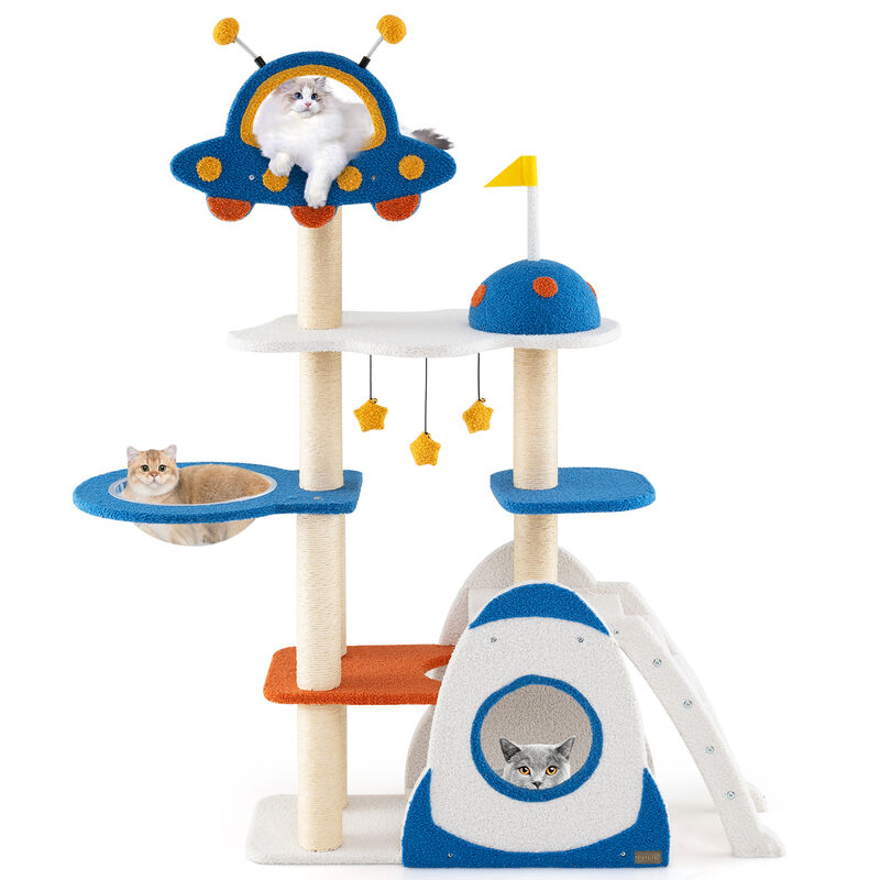 Space Theme Cat Tree Multi-level Cat Tower with Sisal Covered Scratching Posts