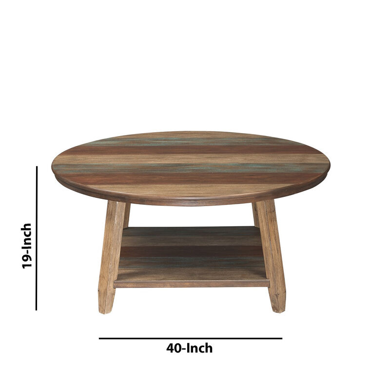 Rustic Plank Style Round Shape Cocktail and 2 End Tables, Set of 3, Brown- Benzara