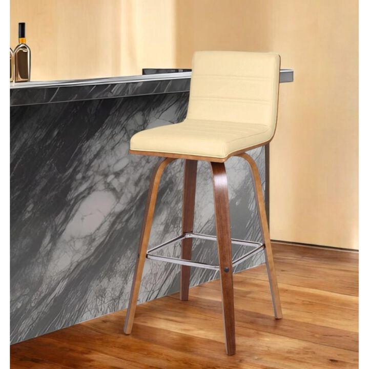 Hivvago 30 Inch Cream and Brown Fabric and Iron Low Back Bar Height Swivel Bar Chair