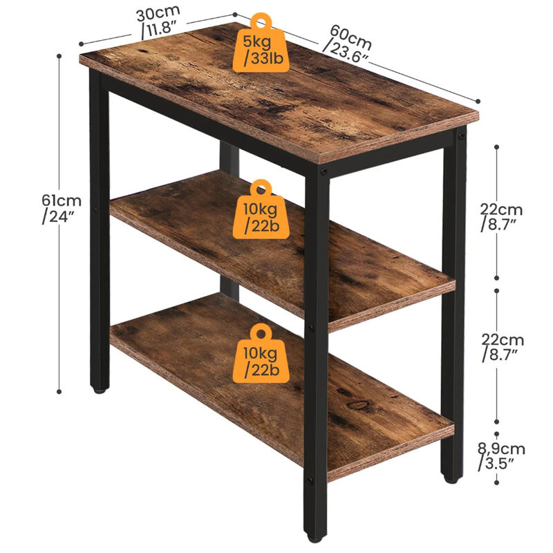 3-Tier Narrow End Table with Storage Shelves for Living Room or Bedroom-Brown image number 2