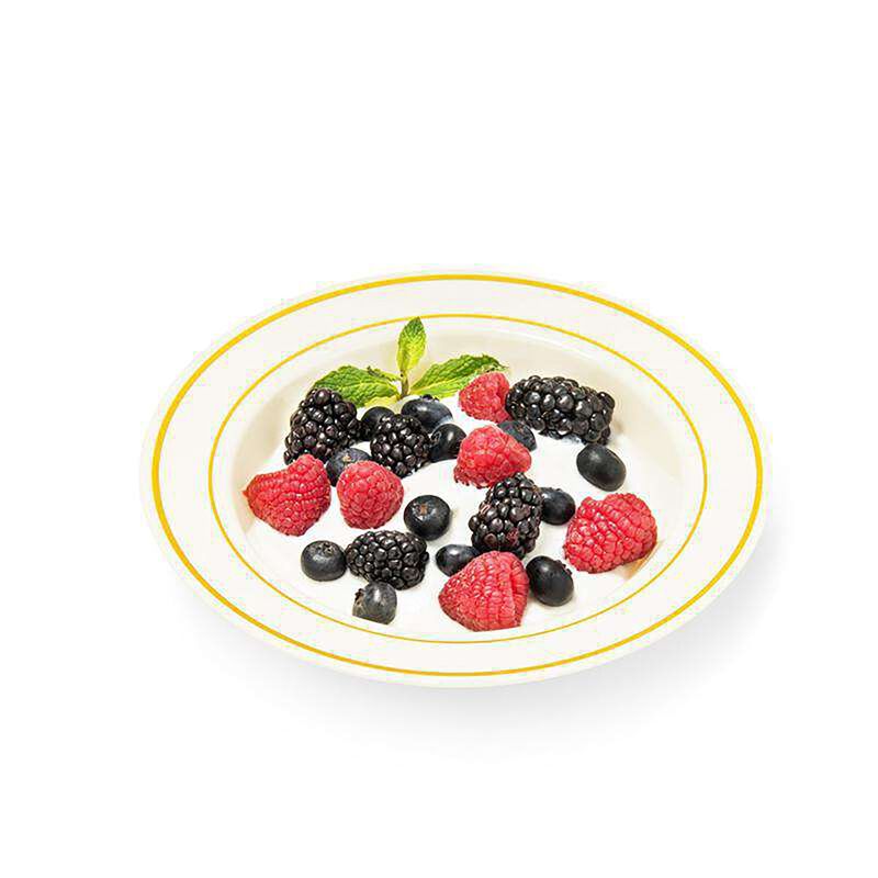 12 oz. White with Gold Edge Rim Plastic Soup Bowls (120 Bowls) image number 3