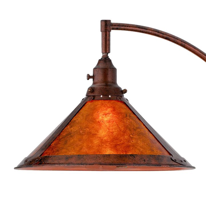 Cyan 65 Inch Modern Adjustable Arc Floor Lamp, Amber Mica Shade, Rust Metal - Benzara