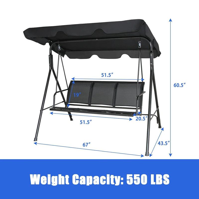 Mondawe 3 Person Steel Frame Patio Swing with Polyester Angle and Adjustable Canopy