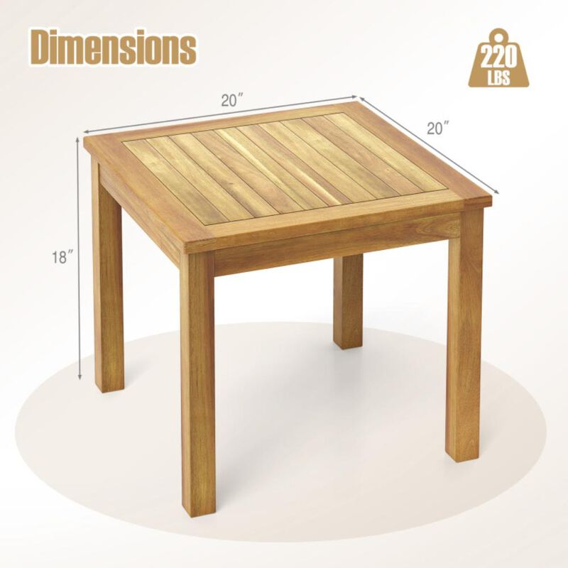 Hivvago Outdoor Side Table Teak Wood End Table Square Patio Snack Coffee Table