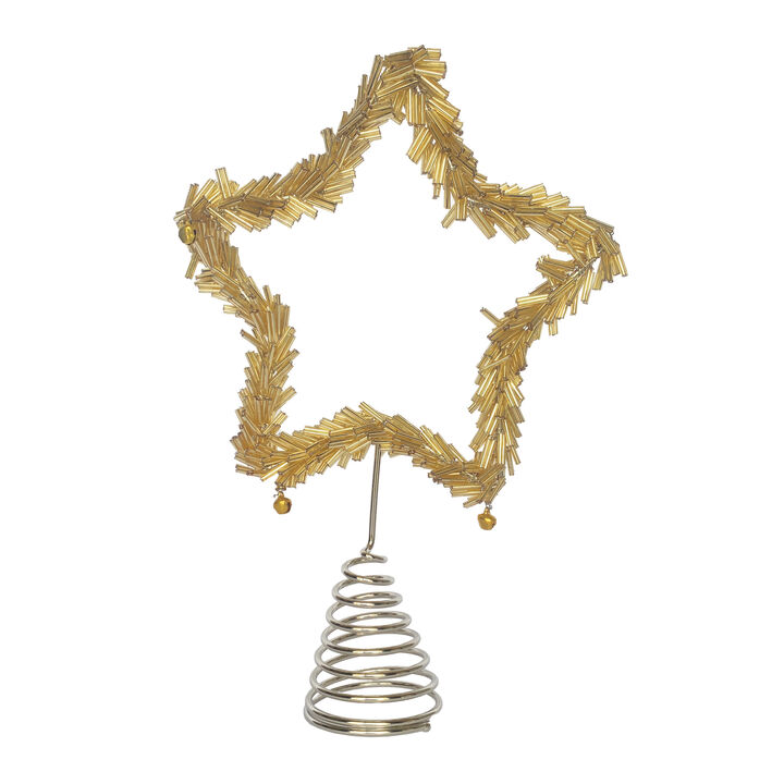 Glass Beaded Star Tree Topper with Iron Accents and Jingle Bells