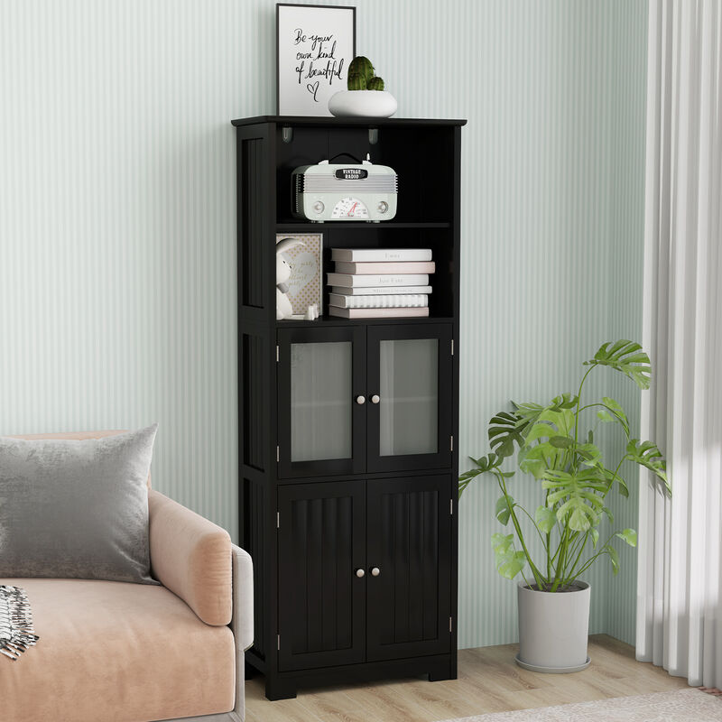 6-Tier Bathroom Cabinet with Open Storage and Adjustable Shelves – Freestanding Design