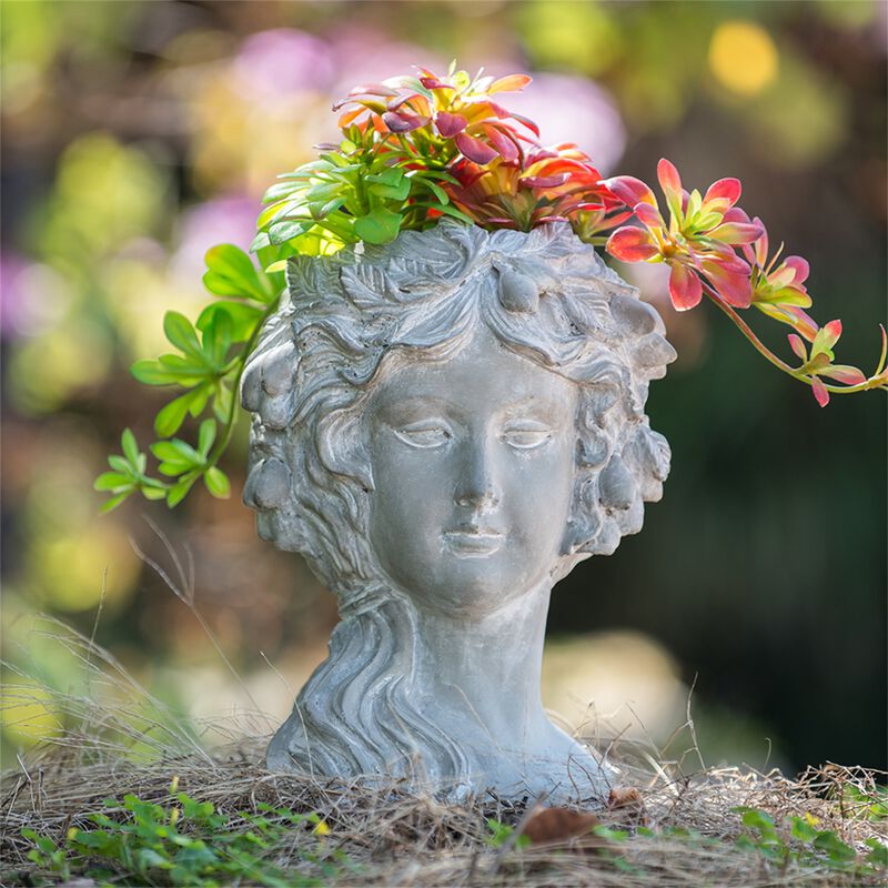 Clihome Outdoor Home Garden Decor Cement Bust Wall Planter image number 3