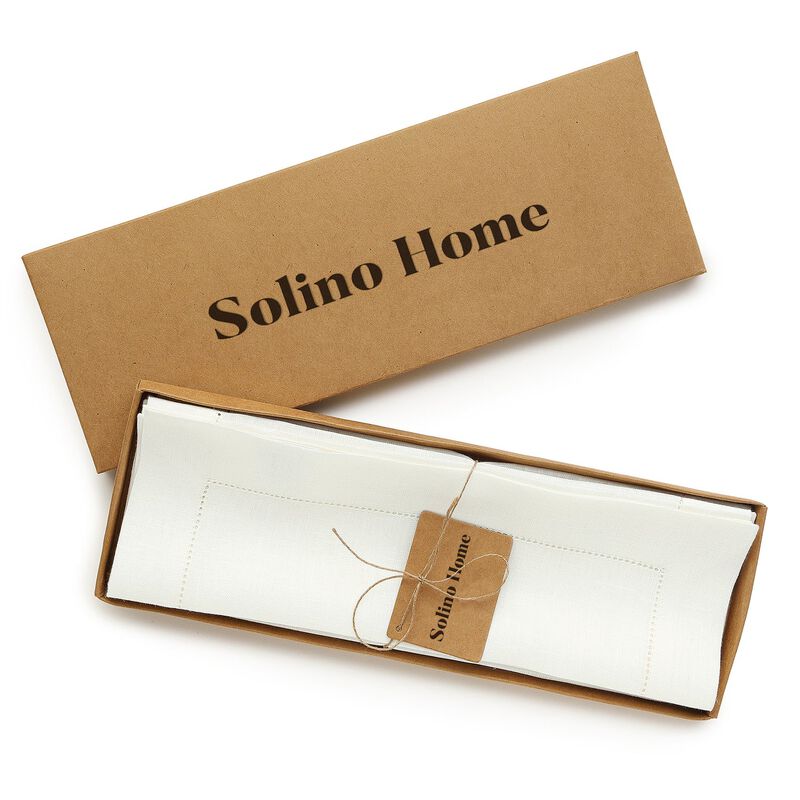 Solino Home 100% Pure Linen Placemats 14 x 19 Inch Set of 4 - Classic Hemstitch