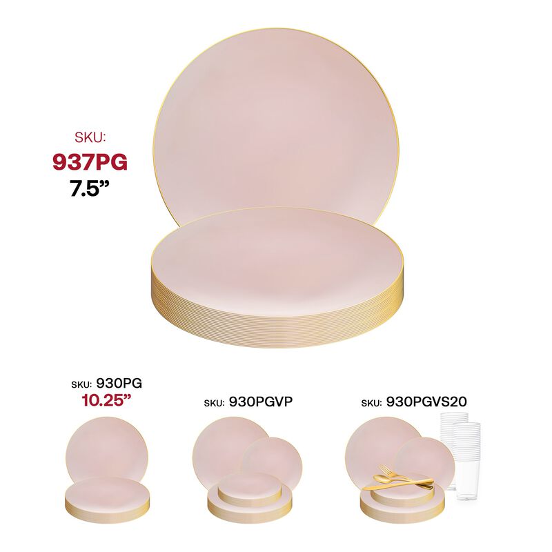 7.5" Pink with Gold Rim Organic Round Plastic Salad Plates (120 Plates) image number 5