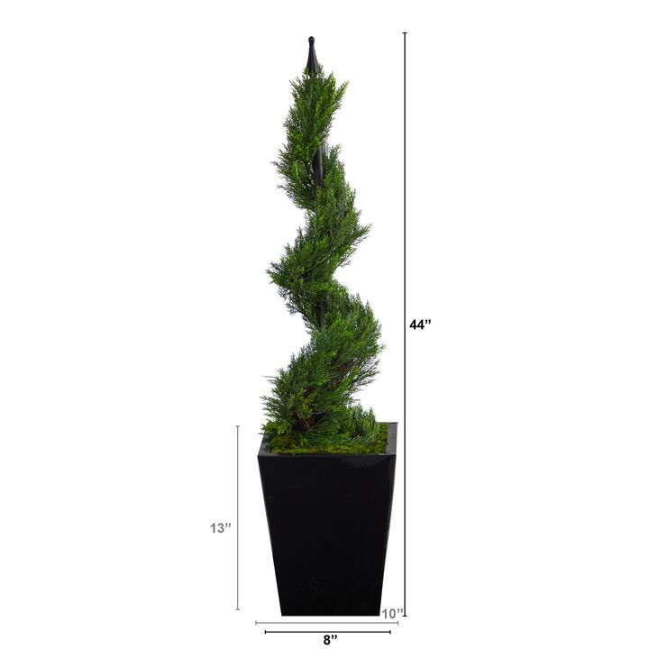 HomPlanti 44 Inches Cypress Spiral Topiary Artificial Tree in Black Metal Planter