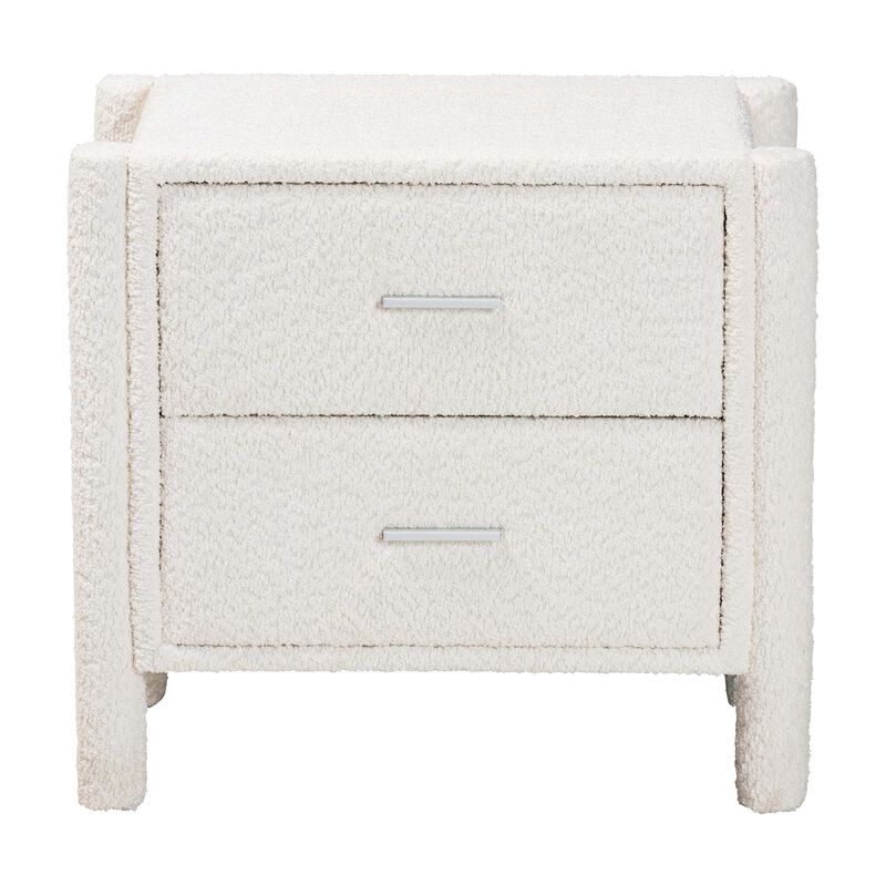Baxton Studio Laria Modern White Teddy Bear Fabric 2 Drawer Nightstand