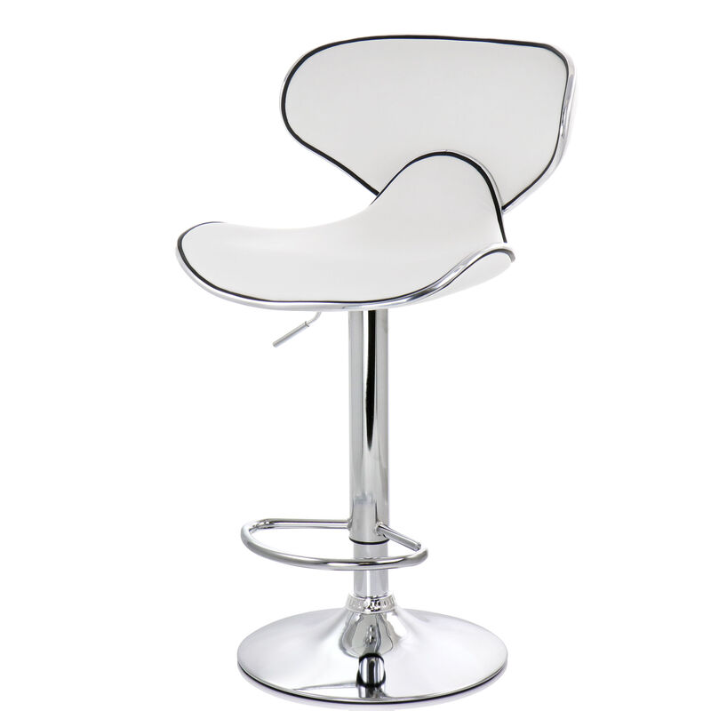 Elama 2 Piece Faux Leather Adjustable Bar Stool in White with Chrome Base image number 2