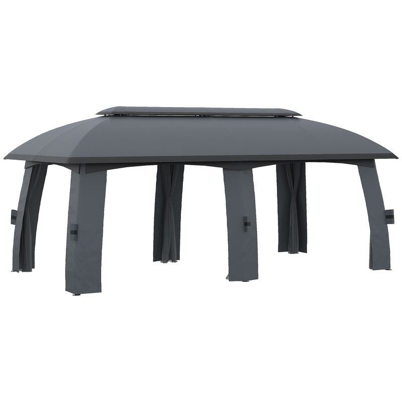 Dark Gray Garden Pavilion: 10x20ft Netted Gazebo Canopy