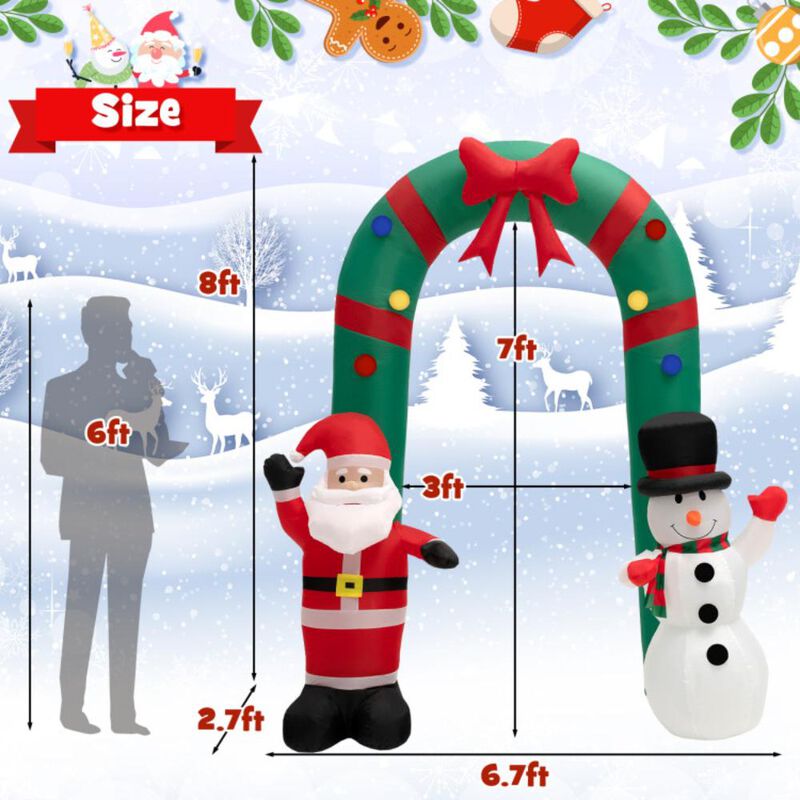 Hivvago 8 Feet Christmas Inflatable Archway with Santa Claus and Snowman