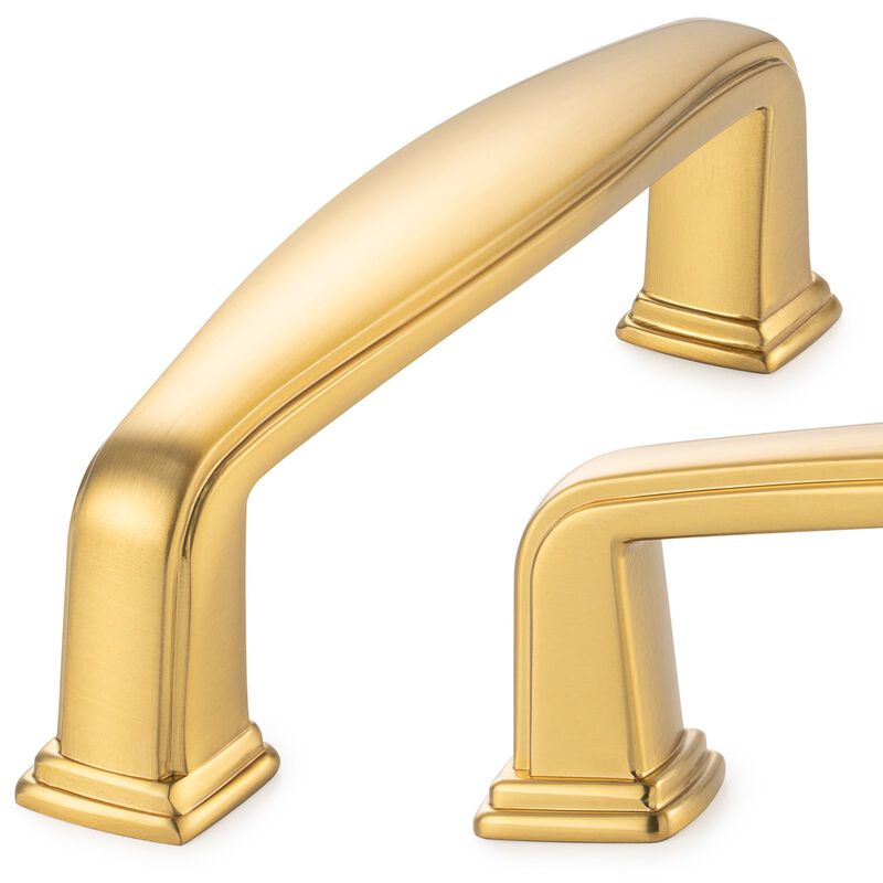 KOOFIZO Square Foot Cabinet Arch Pull - Brushed Gold Furniture Handle, 3 Inch/76mm Screw Spacing, 10-Pack for Kitchen Cupboard D