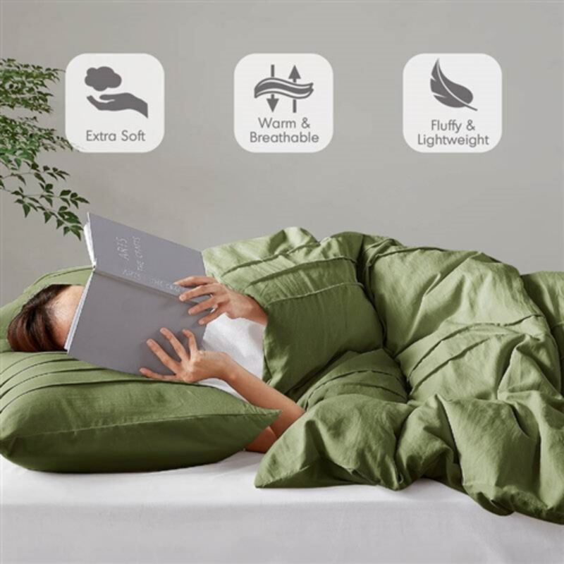 3-Piece Soft Microfiber Pleated Comforter Set &ndash; Lightweight & Cozy