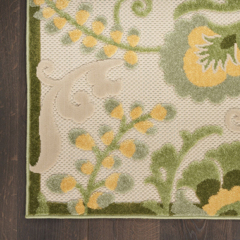 HomeRoots 6' X 9' Ivory Green And Yellow Floral Indoor Outdoor Area Rug image number 5