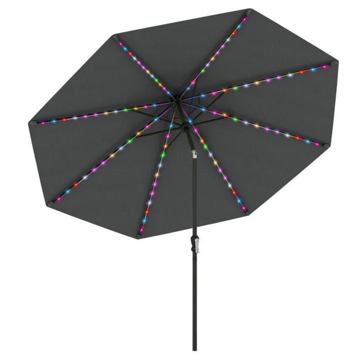10 Feet Solar Patio Umbrella with 96 Multi-Colored Flowing LED Lights and Tilt Adjustment
