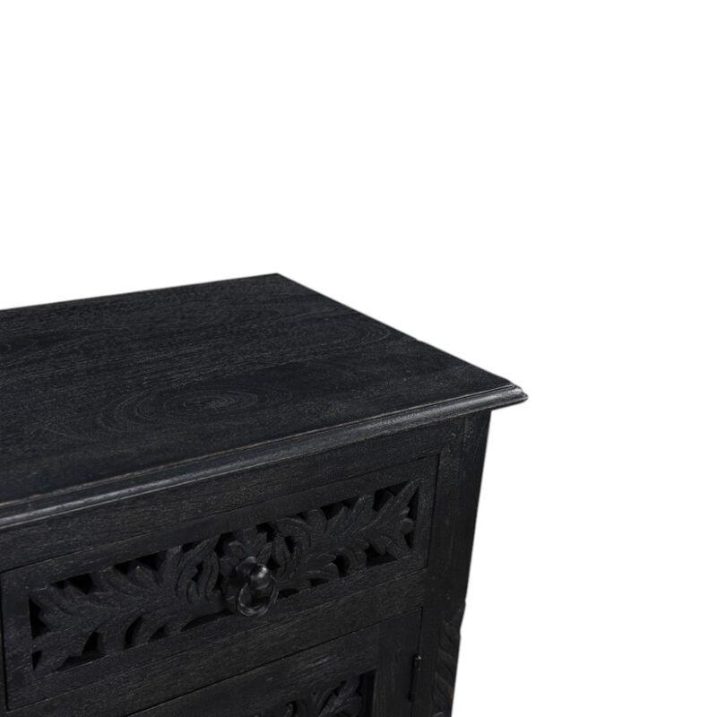 HomeRoots 30" Black Solid Wood Distressed One Drawer Nightstand image number 5
