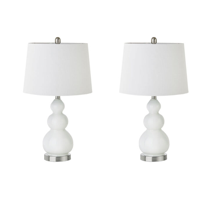 Gracie Mills Elyse Curved Glass Table Lamp Set with White Tapered Drum Shade Set of 2
