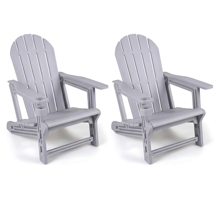 Set of 2 HDPE Adirondack Chairs with Cup Holder Wood Texture for Patio Seating