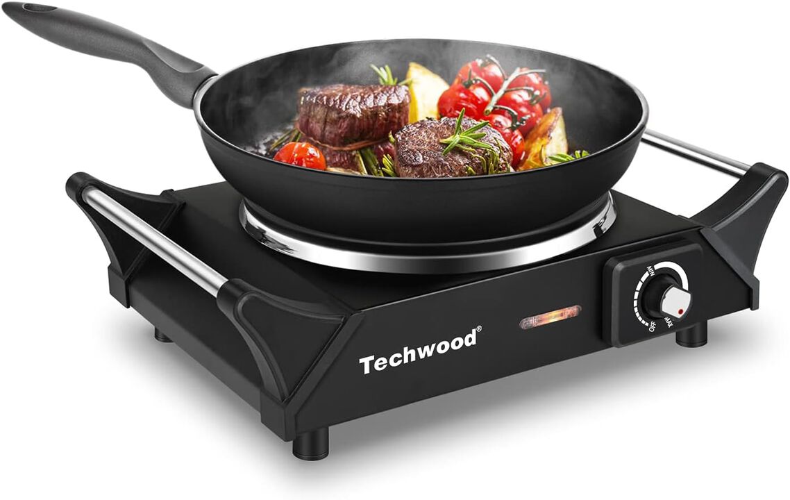 Techwood Hot Plate, Electric Stove for Cooking, 1500 Watts Electric Hot Plate, Temperature Controls, Power Indicator Lights, Easy to Clean