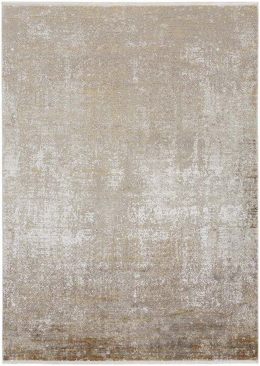 2 X 3 Taupe Ivory And gold Abstract Area Rug With Fringe