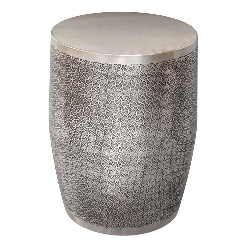 Johnsen 18 inch Wide Boho Web Pattern Metal Accent Table in Antique Silver Iron image number 6
