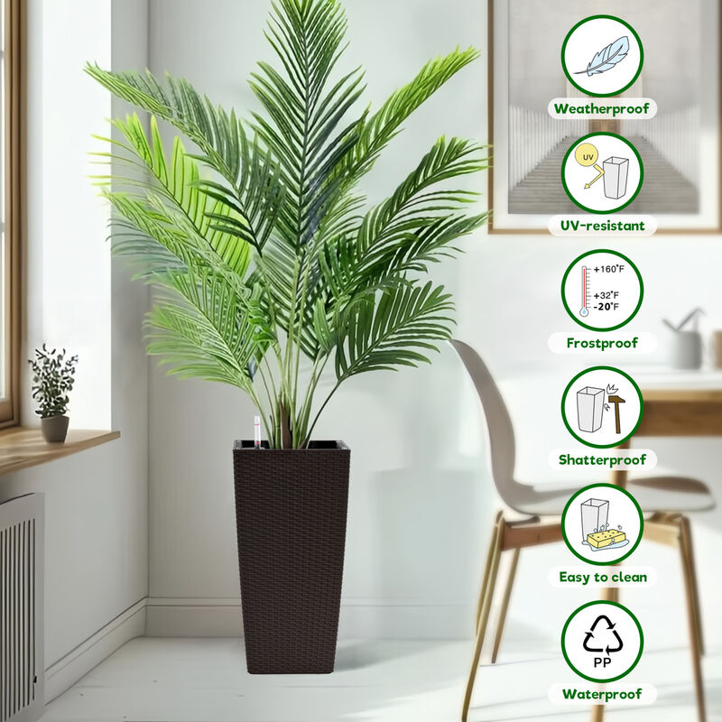 WOW PIONEER Pack of 2 Square 22-Inch High Faux Rattan Planters with Automatic Watering System for Porch, Patio, Backyard, Indoor and Outdoor Gardening Use image number 7