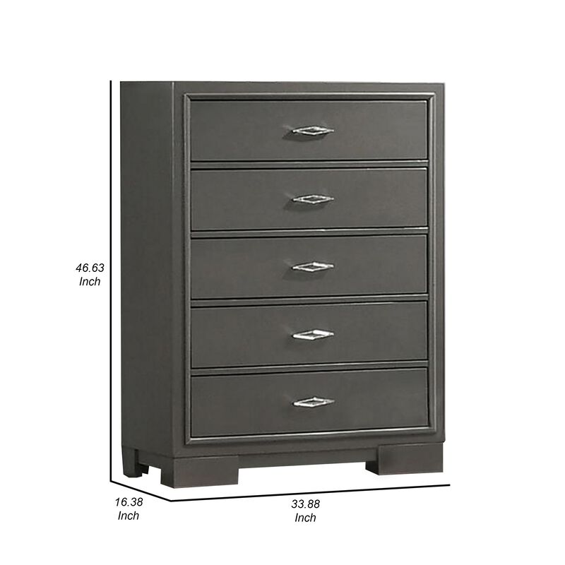 Benjara Aliso 47 Inch Tall Dresser Chest, 5 Drawers, Solid Wood, Dark Gray Finish