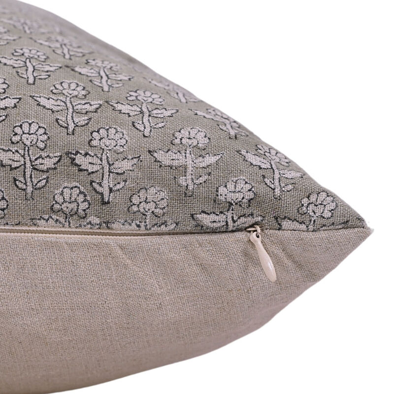 Fabdivine Pure Linen Hand Block Floral Print Grey Sofa, Chair, Couch D&eacute;cor Cushion Cover Room Decorative