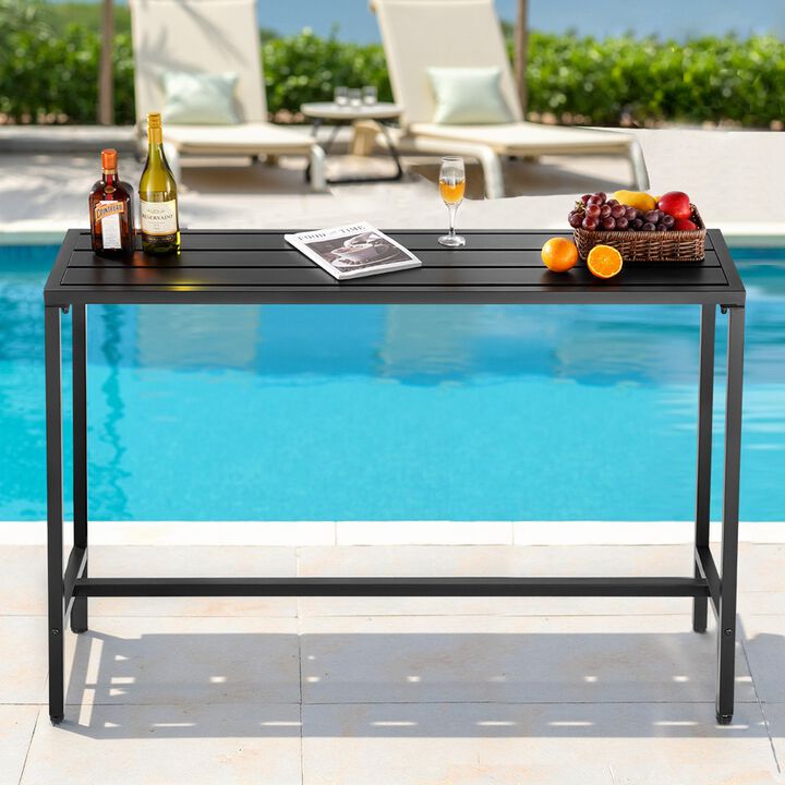 Outdoor Bar Table Rectangle Counter Height Patio Table with Waterproof Top & Metal Frame
