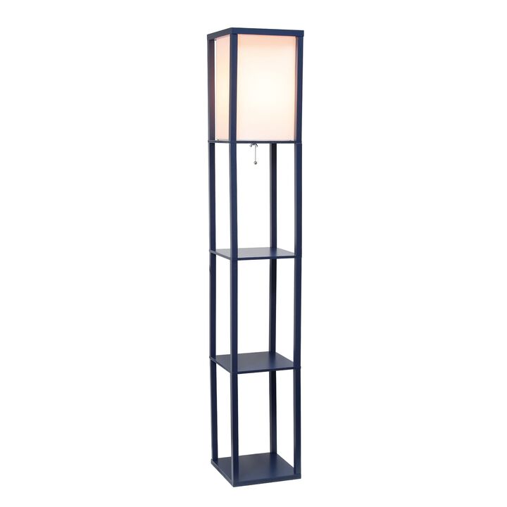 Simple Designs Home Decorative Freestanding Floor Lamp Etagere Organizer Storage Shelf with Linen Shade, Navy