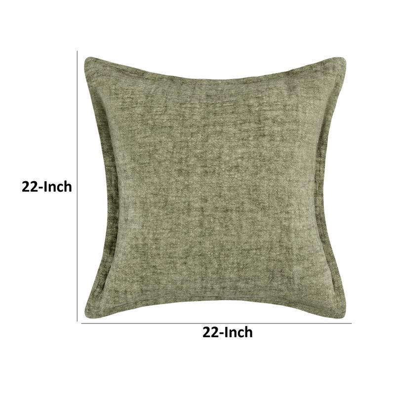 Pixie Throw Pillow, Self Flange, 22 Inch Green Cotton Linen Blend - Benzara image number 4