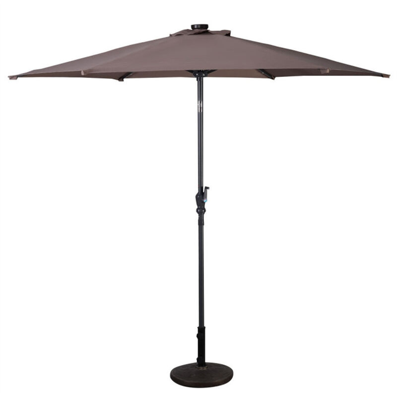 LED Solar Market Umbrella, Outdoor Sunshade with Built-In Lights & Crank Handle